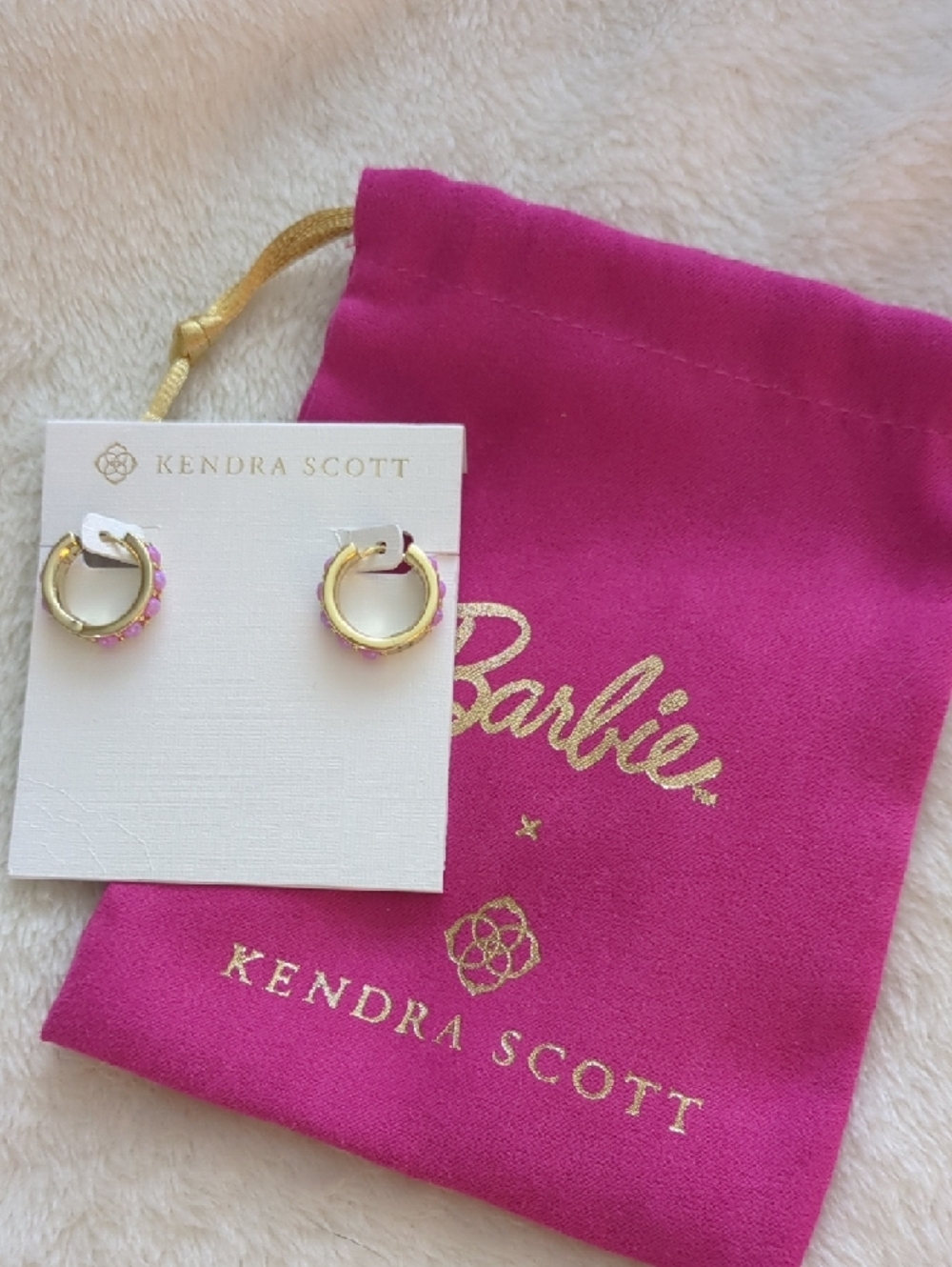 Kendra Scott x Barbie™ Gold Huggie Earrings in Pink Opal